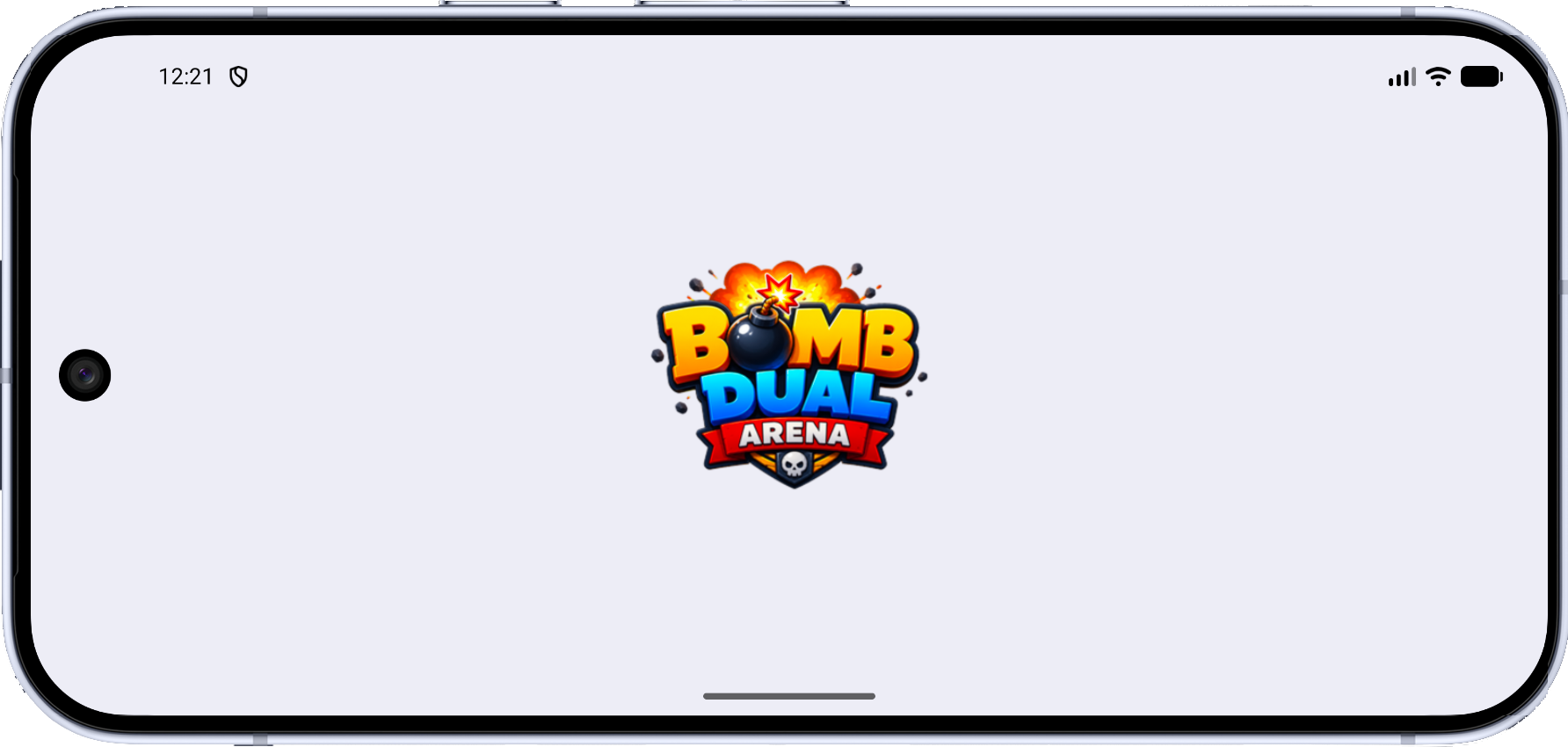 Bomb Duel Arena splash screen inside a landscape phone frame.